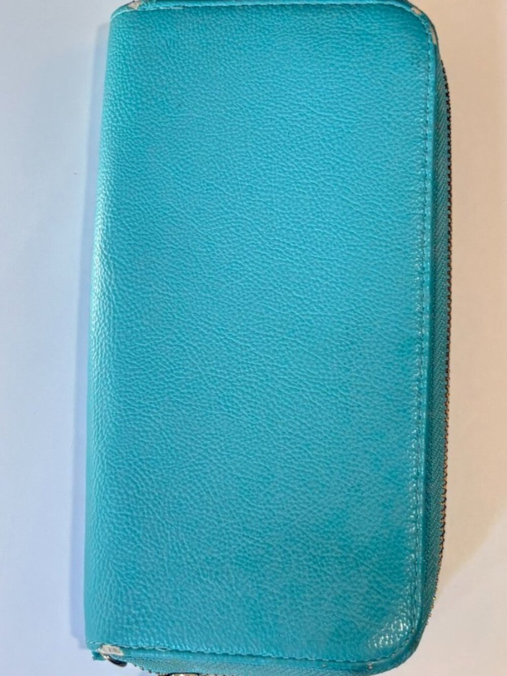 Turquoise Zip Around Wallet Gold Zipper Card Organizer